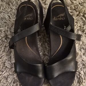 Dansko Black Leather Comfort Sandals | EU 38 | Supportive Slingback